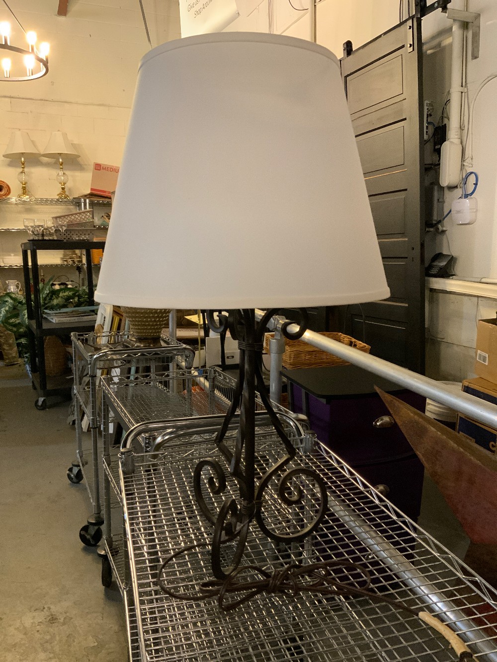 Black Wrought Iron Lamp with White Shade