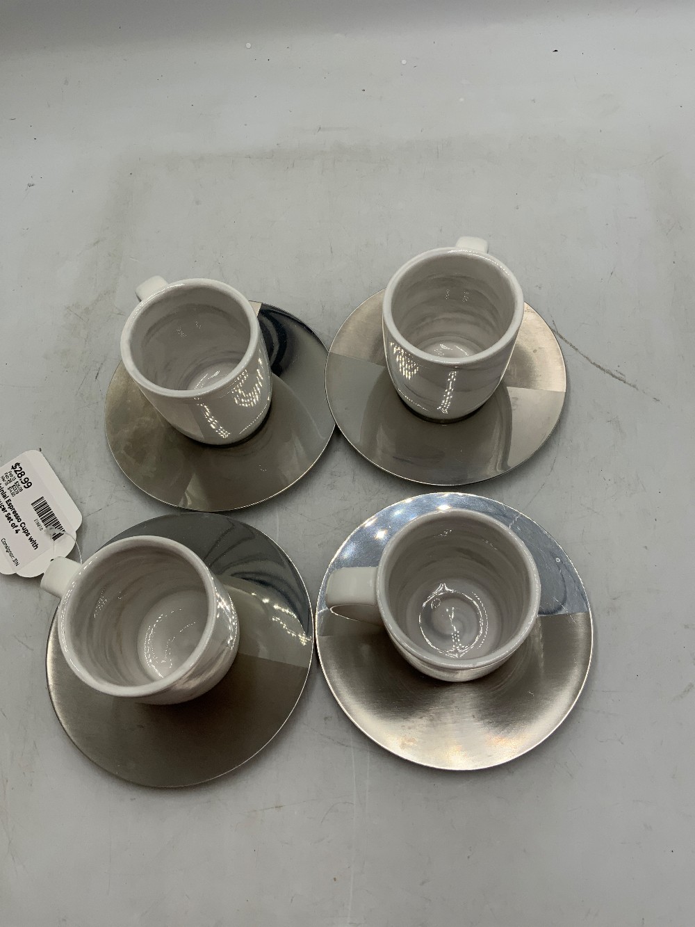 Artisinial Espresso Cups with Silver Saucer Set of 4