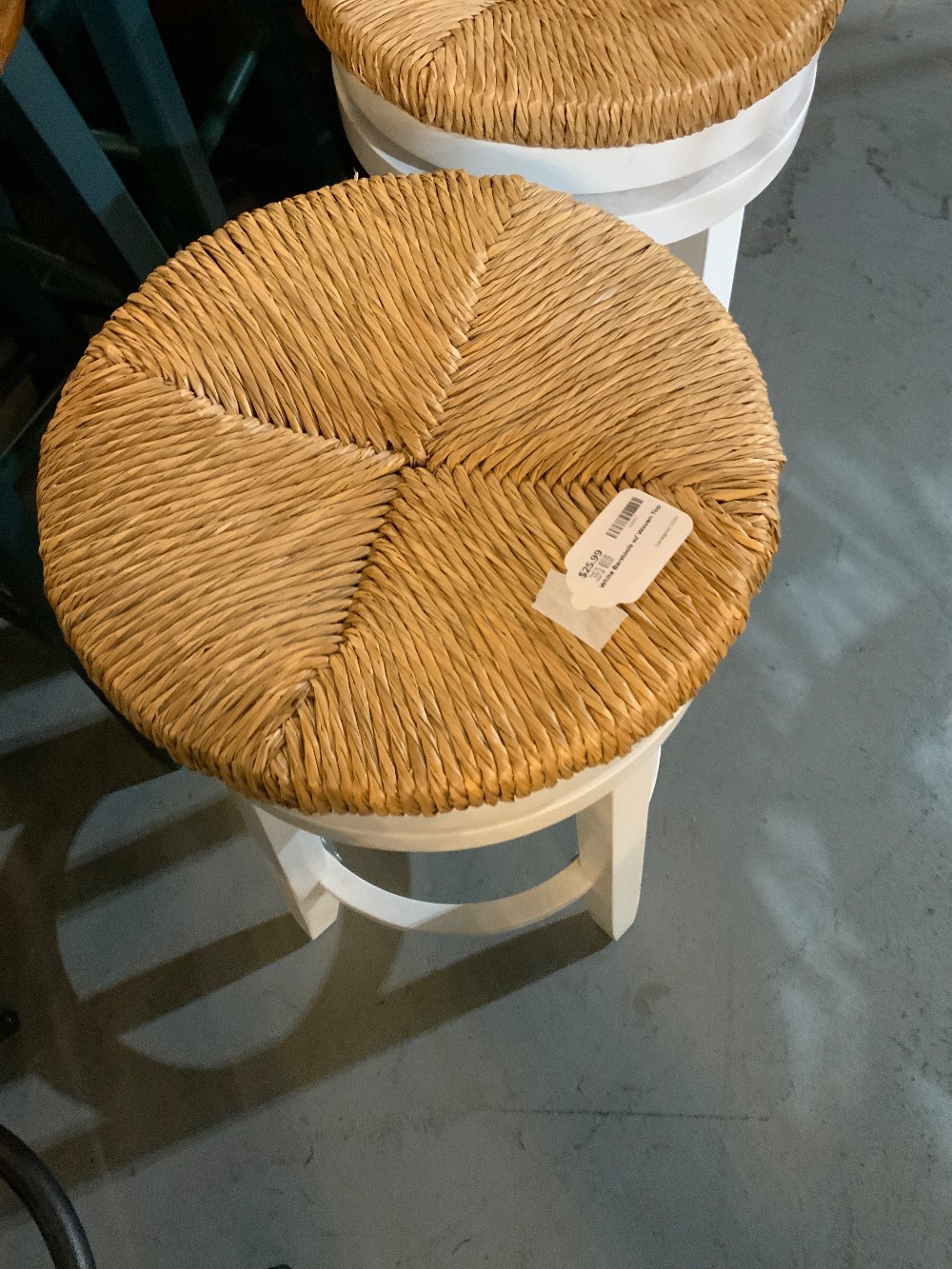 White Barstools w/ Woven Top
