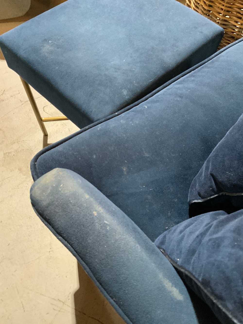 Blue Velvet Chair w/ Stool