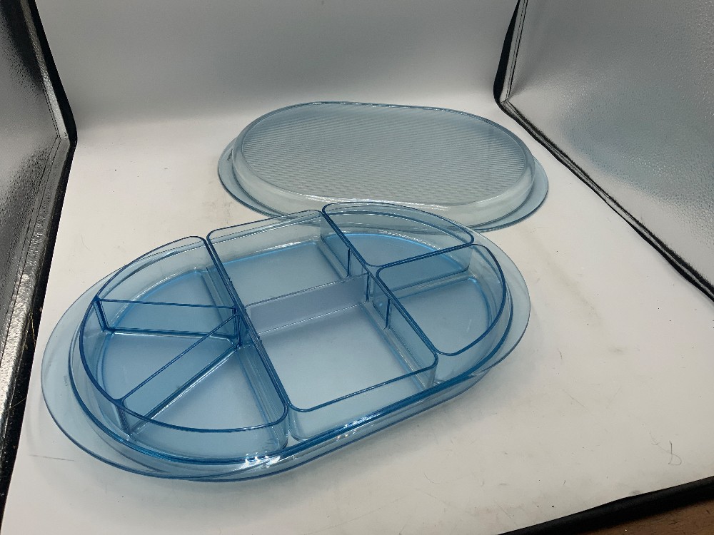 Tupperware Blue Covered Divided Dish with Lid