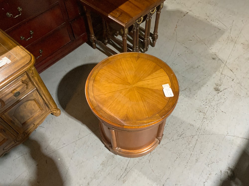 Cylinder Glass Top Wood Side Table