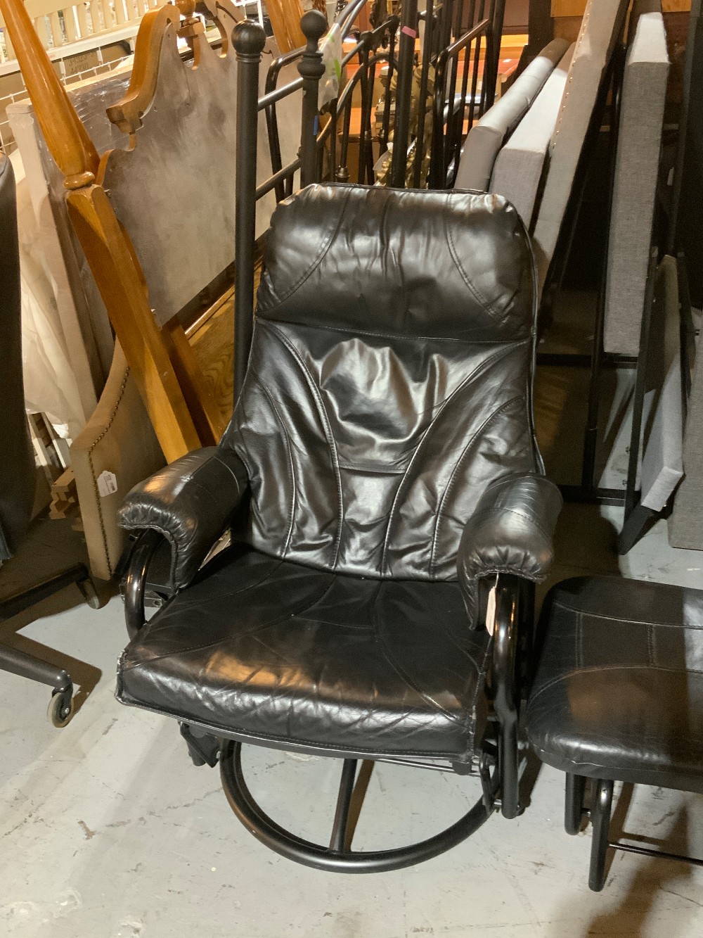 Black Leather Chair w/ Ottoman