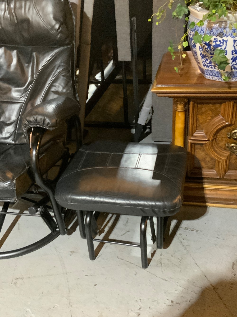 Black Leather Chair w/ Ottoman