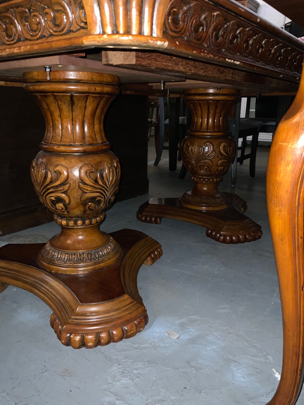Wood Dining Table w/ Marble Inlay + Leaf