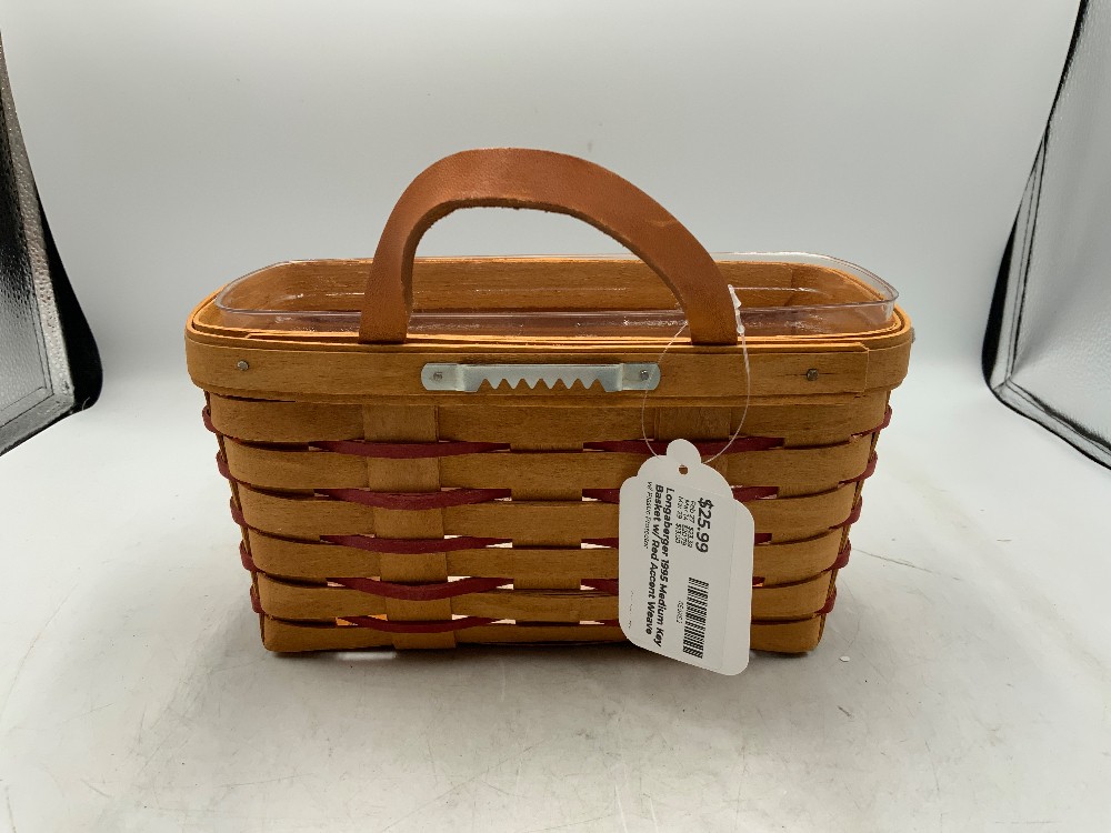Longaberger 1995 Medium Key Basket w/ Red Accent Weave