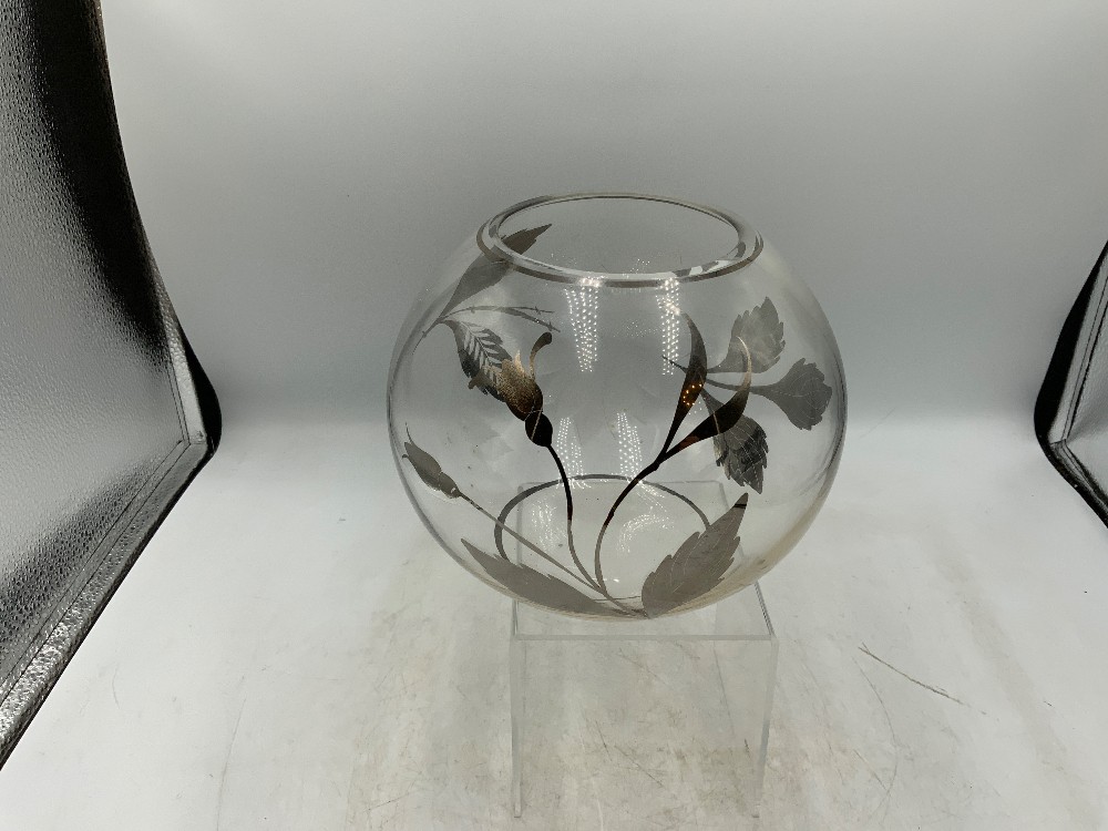 Clear Etched Silver Leaf Bowl