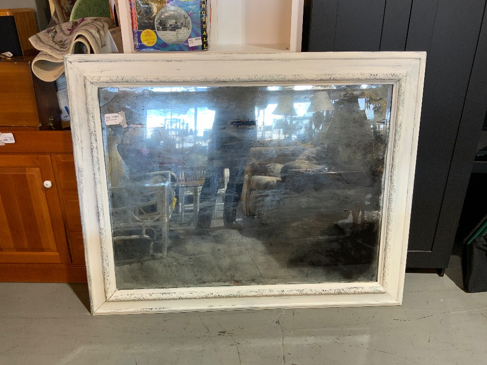White Framed Distressed Mirror