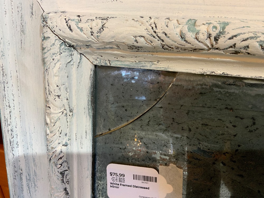 White Framed Distressed Mirror