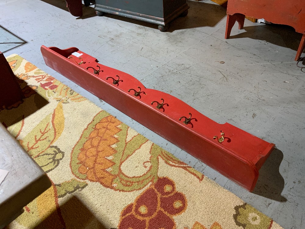 Red Wall Shelf with Hooks