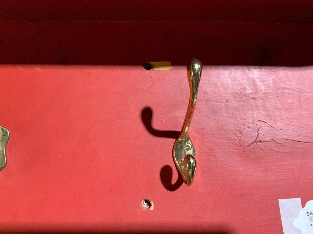 Red Wall Shelf with Hooks