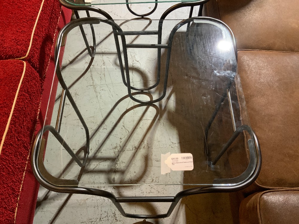 Black Metal End Table w/ Glass Top