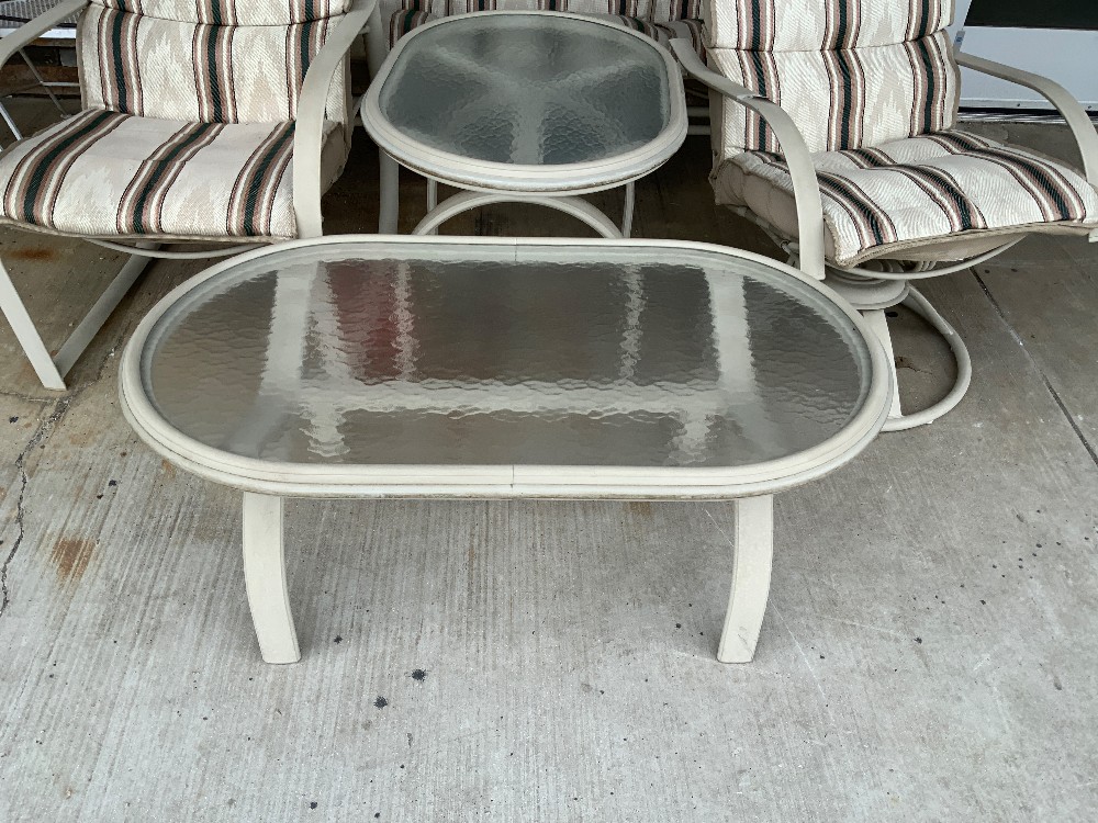 Tan Outdoor Sofa Set 2 Chairs + 2 Tables