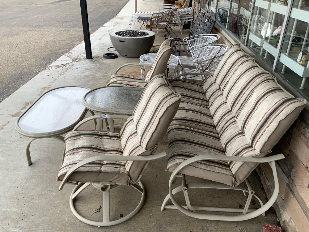 Tan Outdoor Sofa Set 2 Chairs + 2 Tables