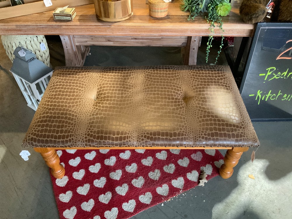 Leather/Wood Ottoman