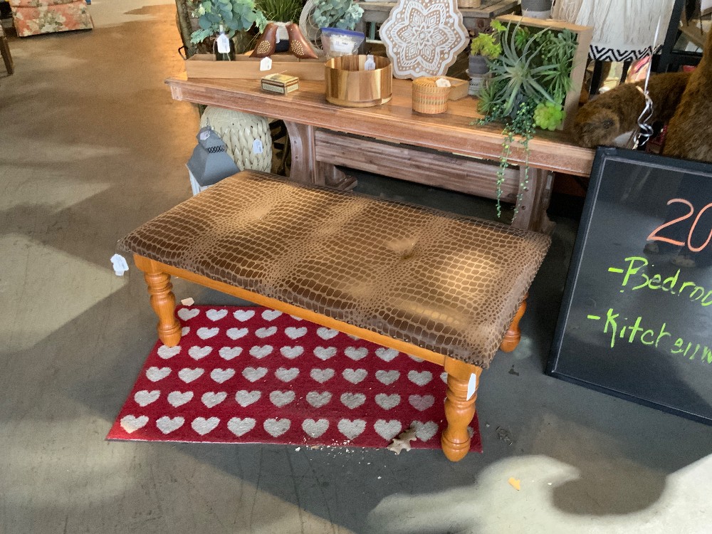 Leather/Wood Ottoman