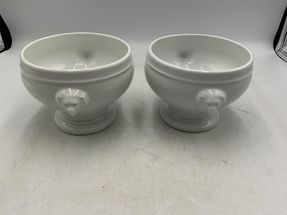 Alpico White Porcelain Lion's Head Soup Bowl - Set of 2