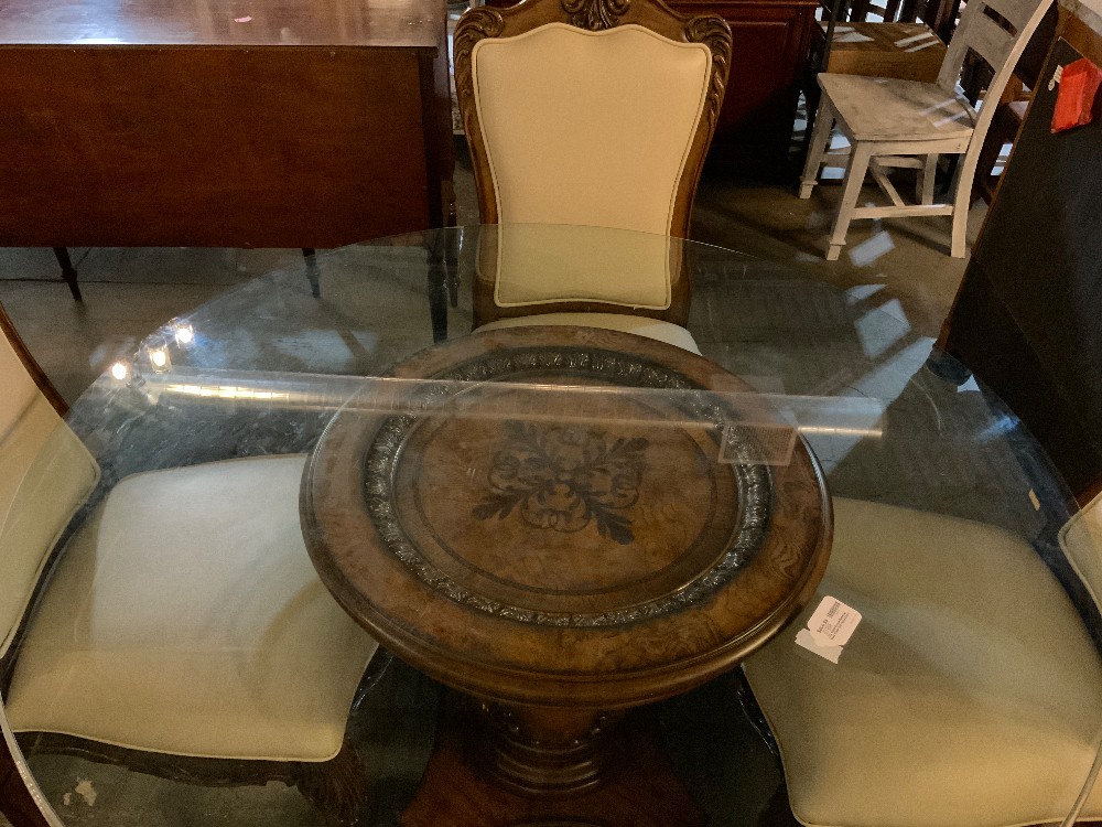 Villa Clare Single Pedestal Base Glass Top Table And 4 Chairs