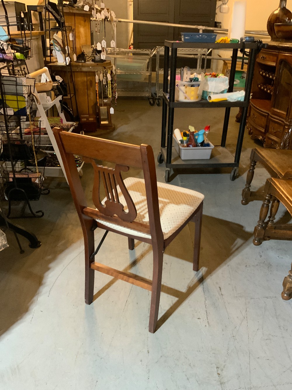 Wood Foldable Dinning Chairs W/ Cream Cushions