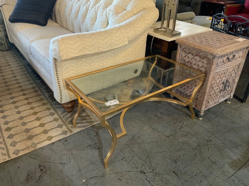 Gold Glass Coffee Table W/ Glass Top
