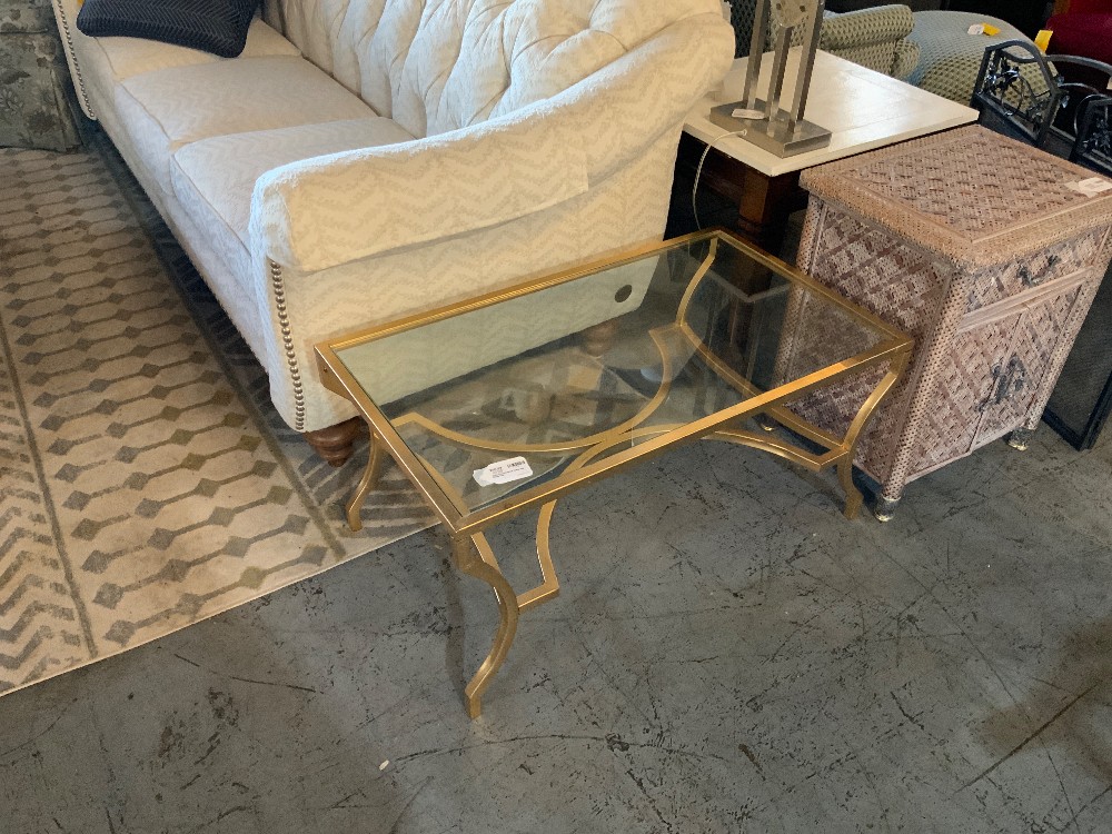 Gold Glass Coffee Table W/ Glass Top