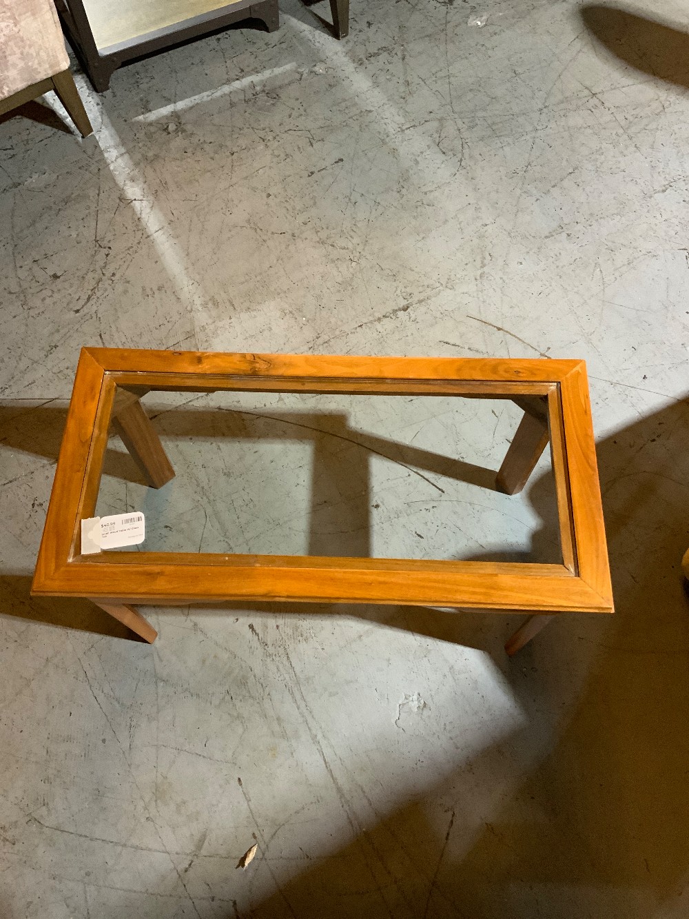 Small Wood Table W/ Glass Top
