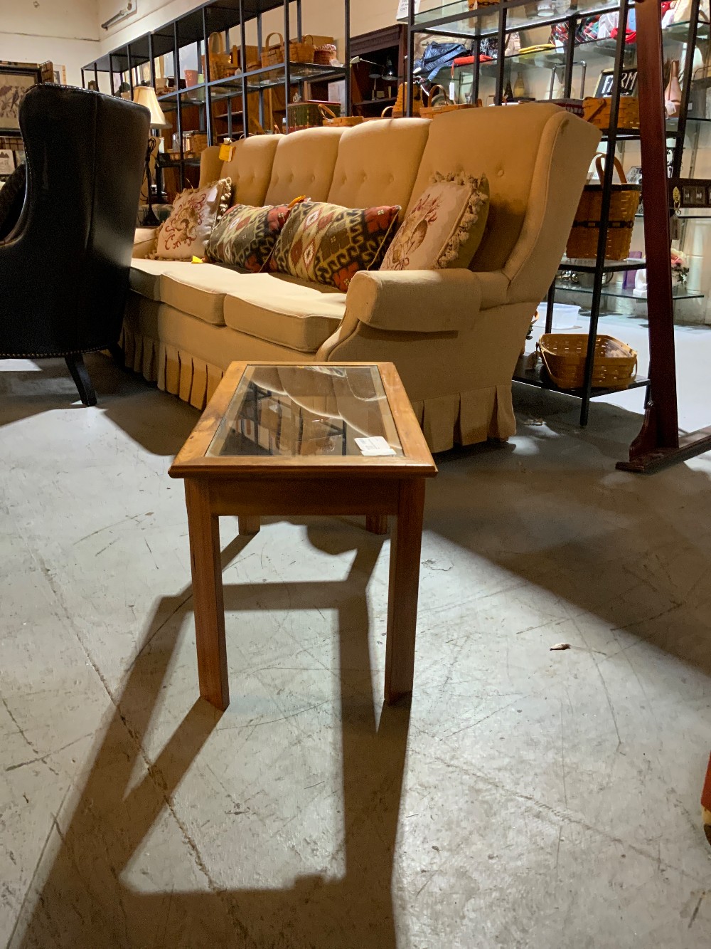 Small Wood Table W/ Glass Top