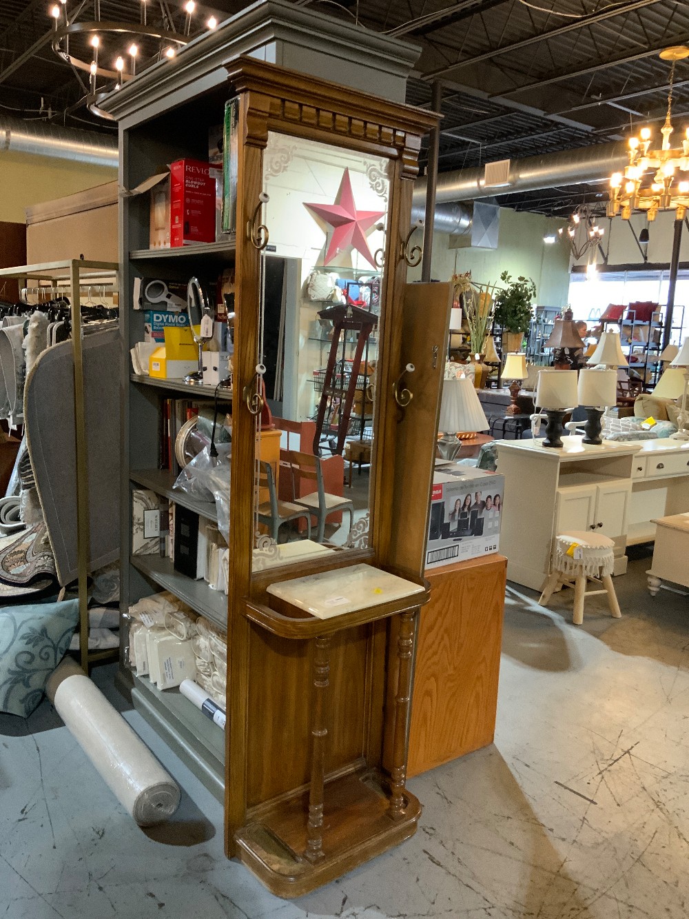 Hall Tree With Mirror And Marble Top