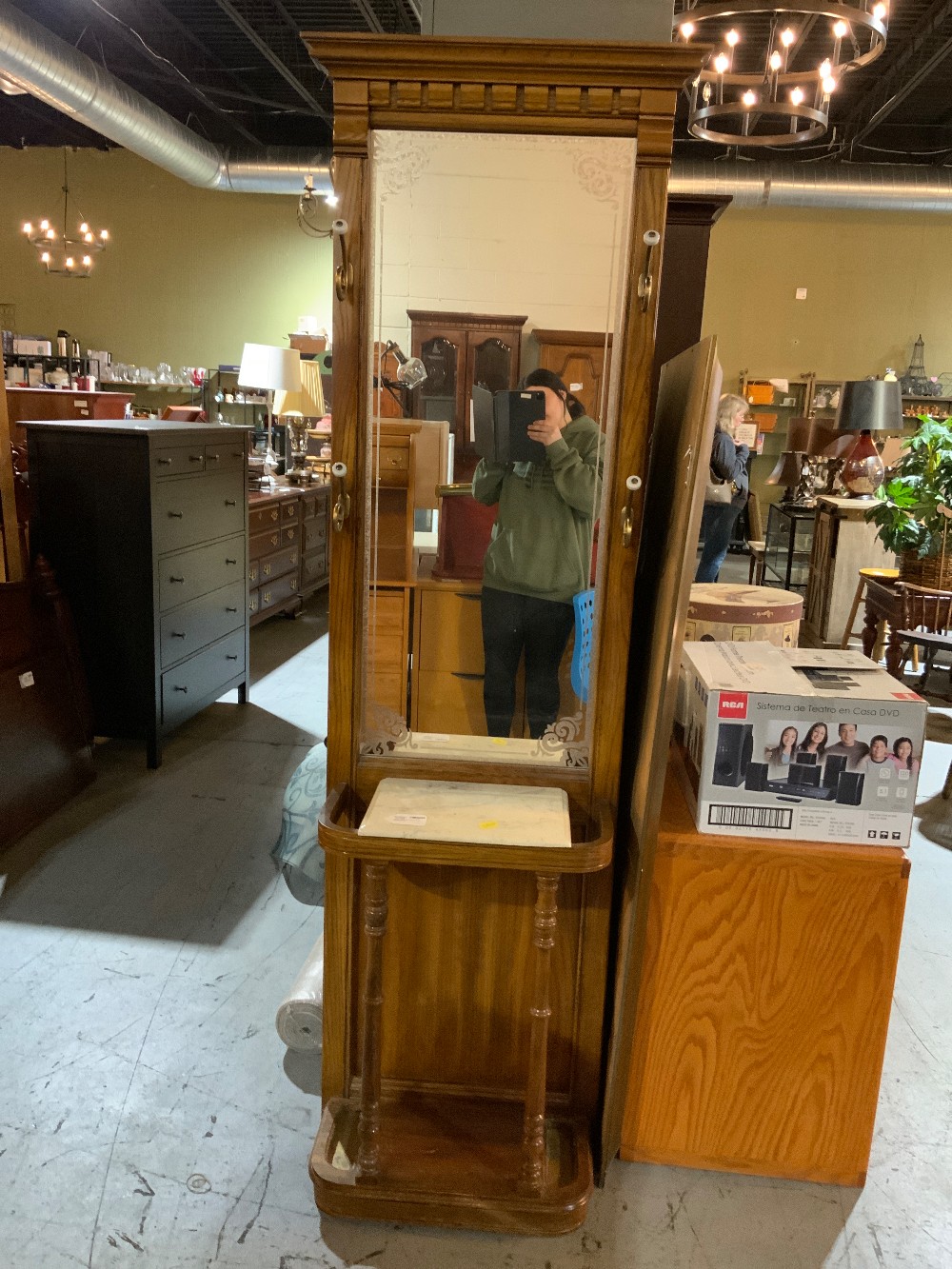 Hall Tree With Mirror And Marble Top