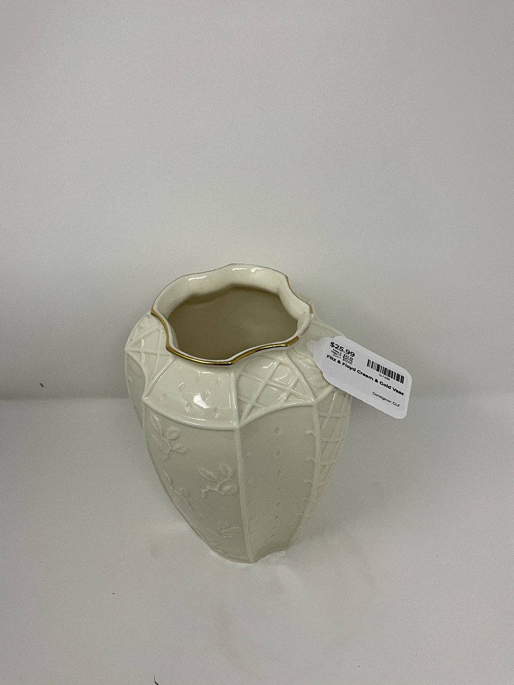 Fitz & Floyd Cream & Gold Vase