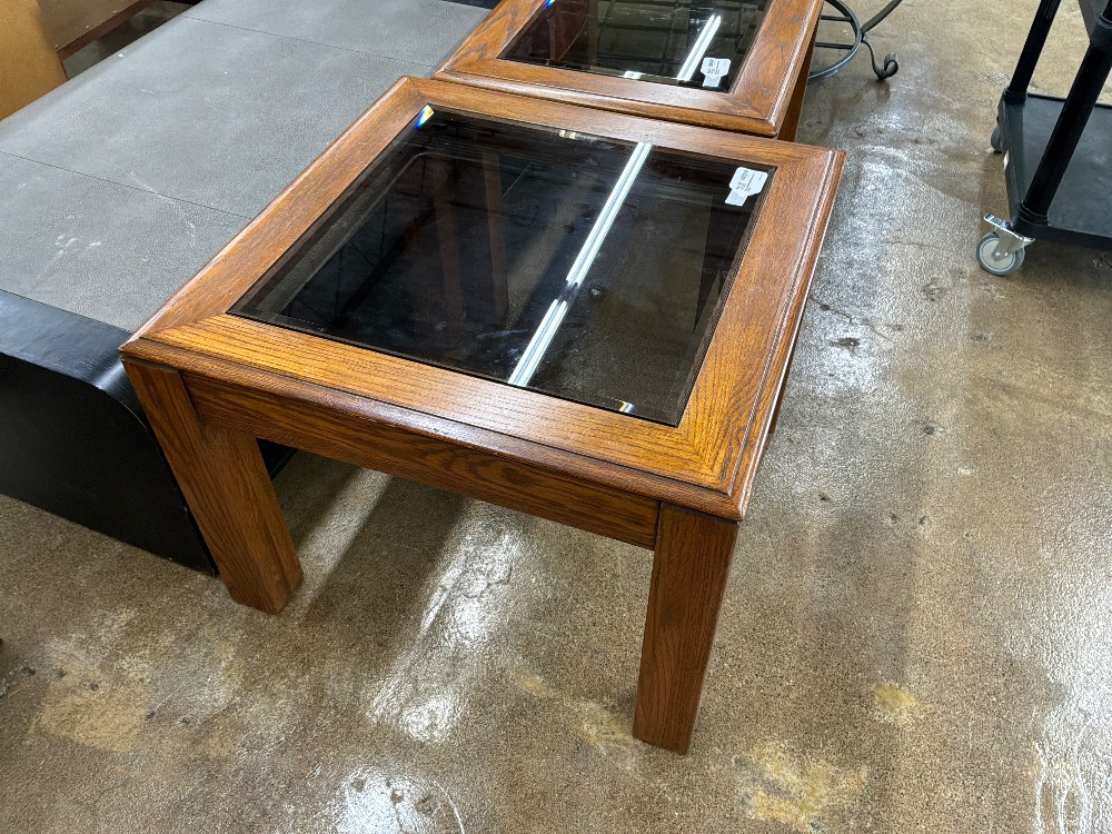 Oak Glass Inlay Square End Table