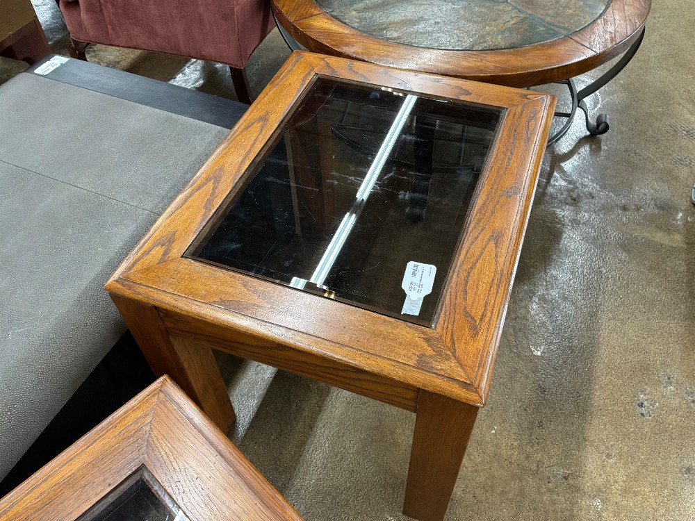 Oak Glass Inlay Rectangular End Table