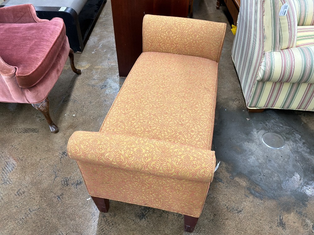 Gold w/ Red Pattern Upholstered Bench