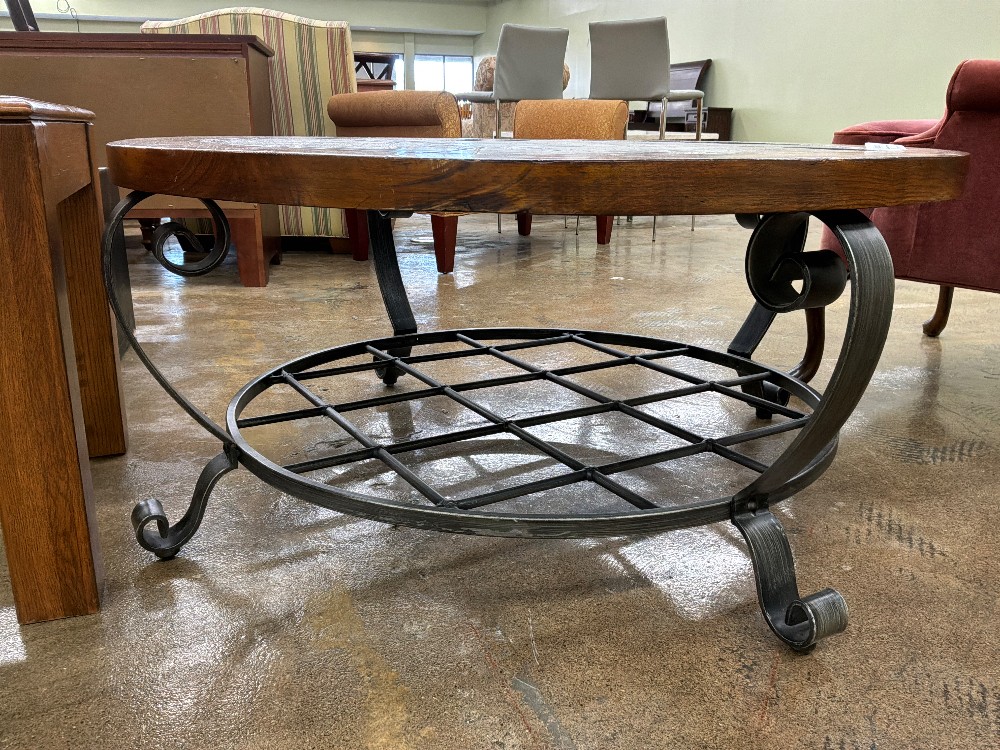 Round Wood & Stone Coffee Table