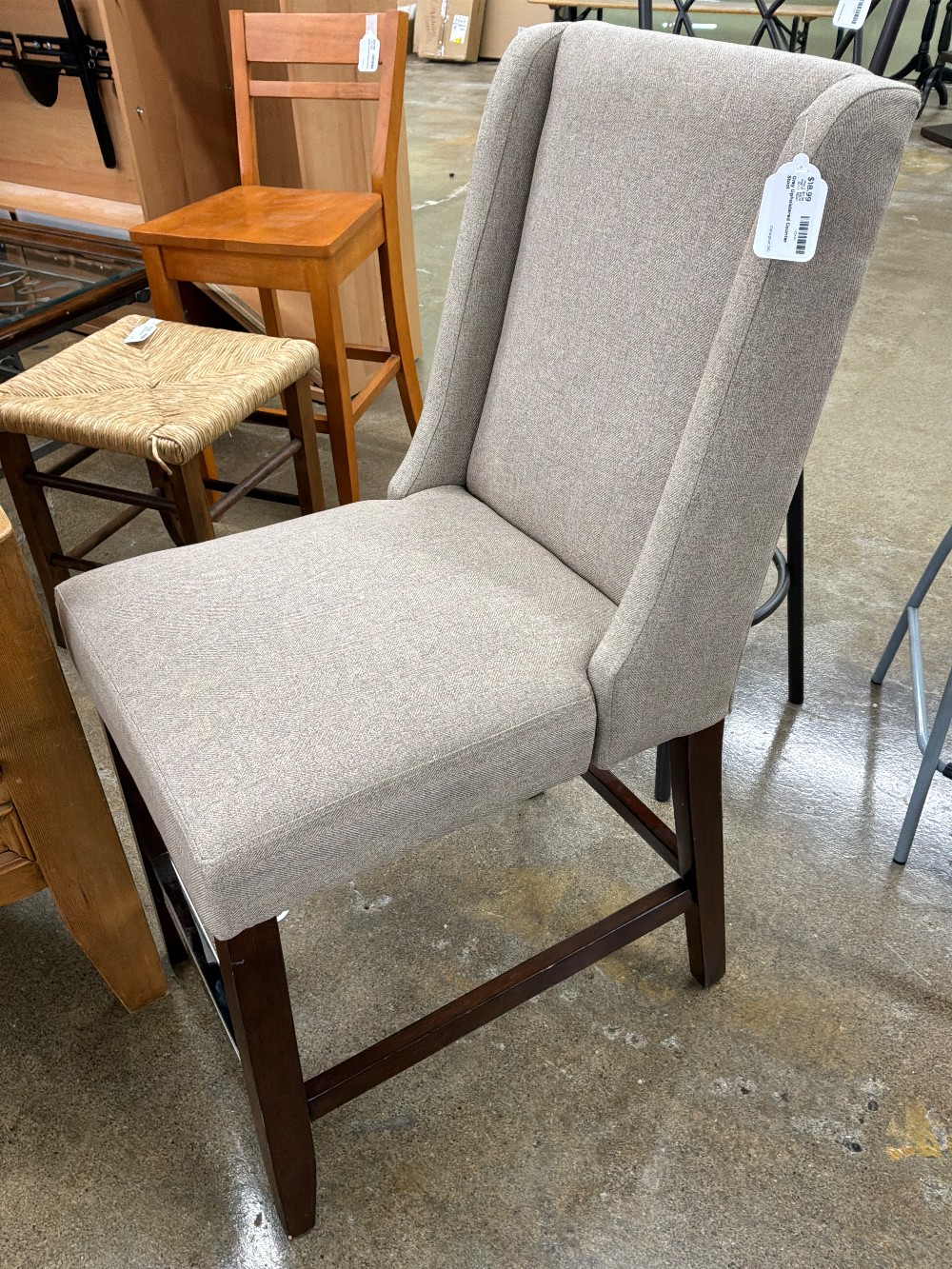 Gray Upholstered Counter Stool