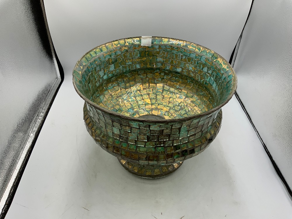 Large Blue Mosaic Glass Planter