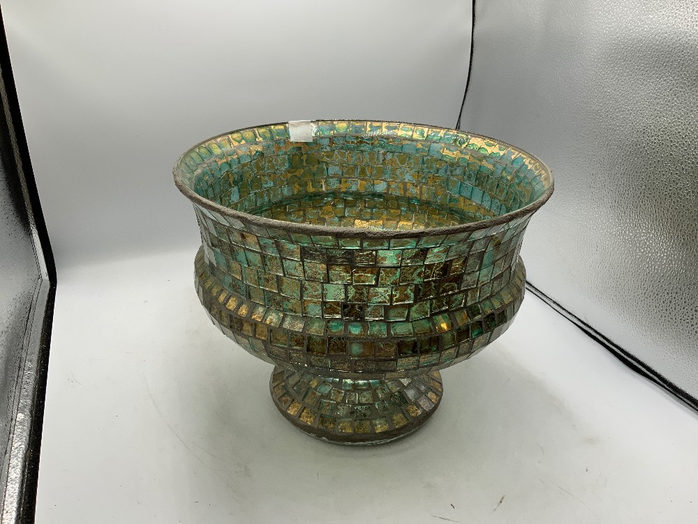Large Blue Mosaic Glass Planter