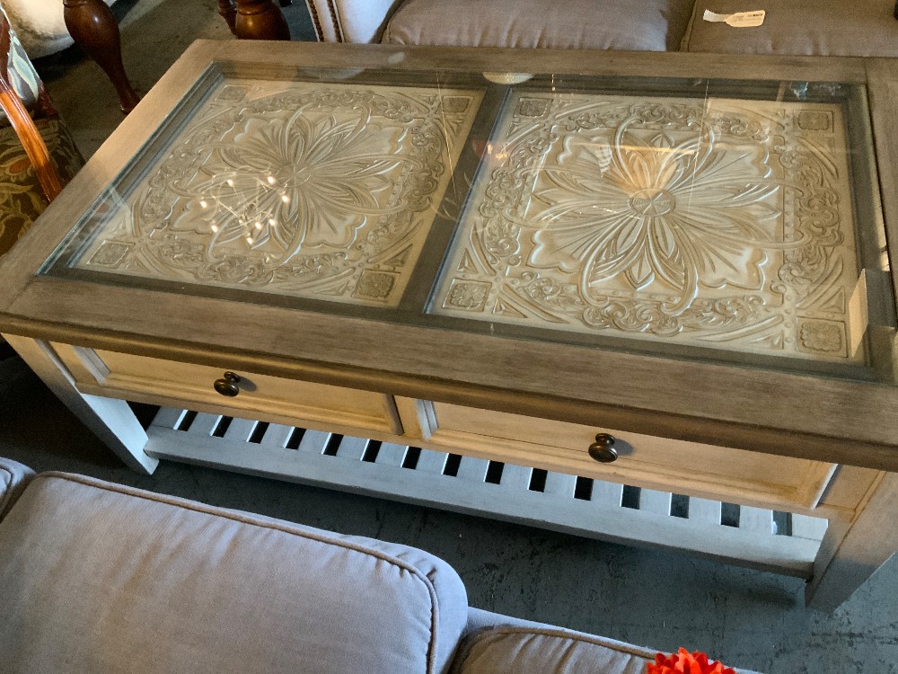Wood Coffee Table With Glass Inlay