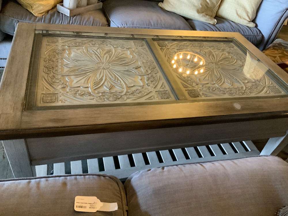 Wood Coffee Table With Glass Inlay