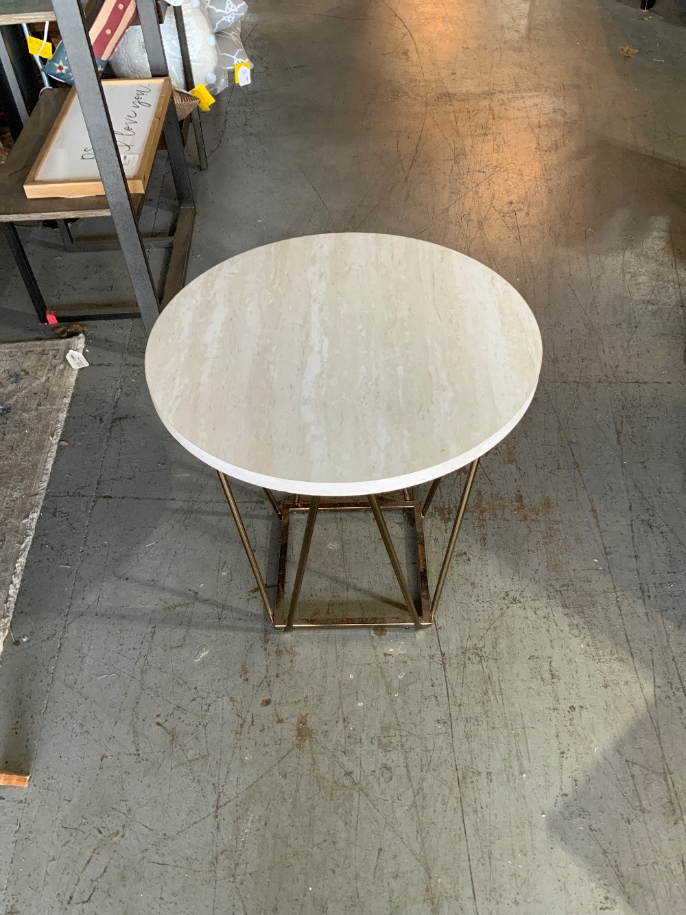 Light Wood End Table w/ Gold Base