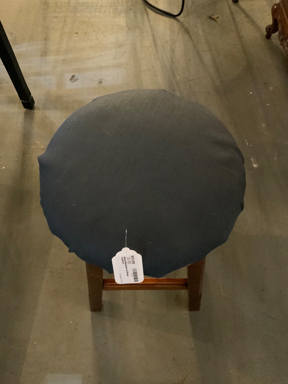 Wood Barstool w/ Blue Cushion