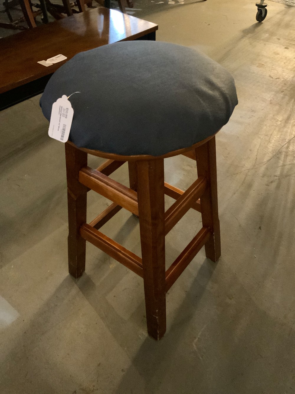 Wood Barstool w/ Blue Cushion