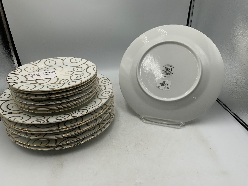 Pier 1 Gold and White Plate Set for 8