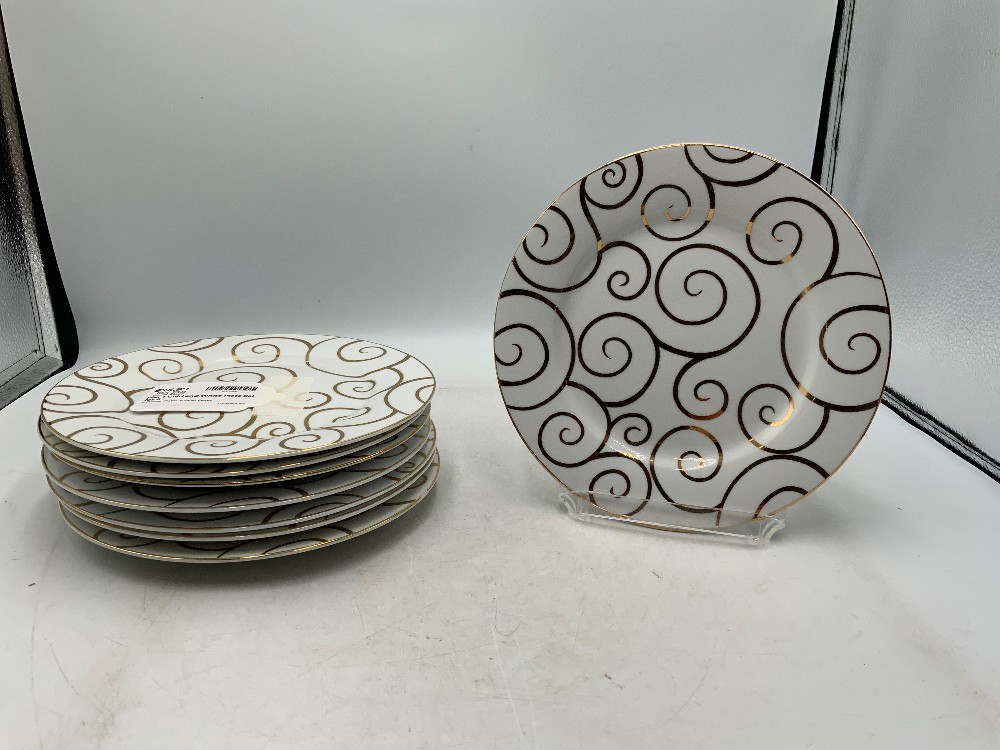 Pier 1 Gold and White Plate Set for 8