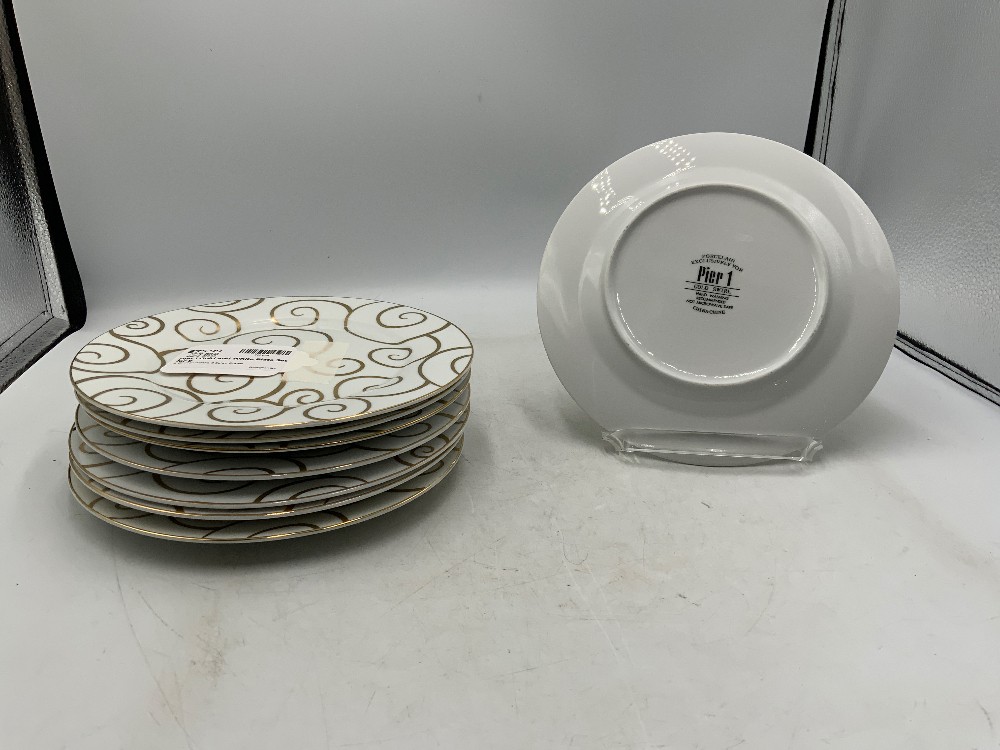 Pier 1 Gold and White Plate Set for 8