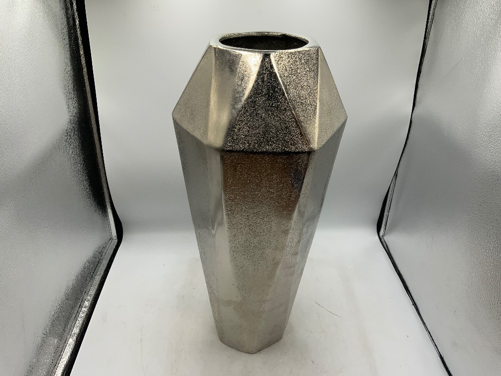 Large Silver Geometric Vase