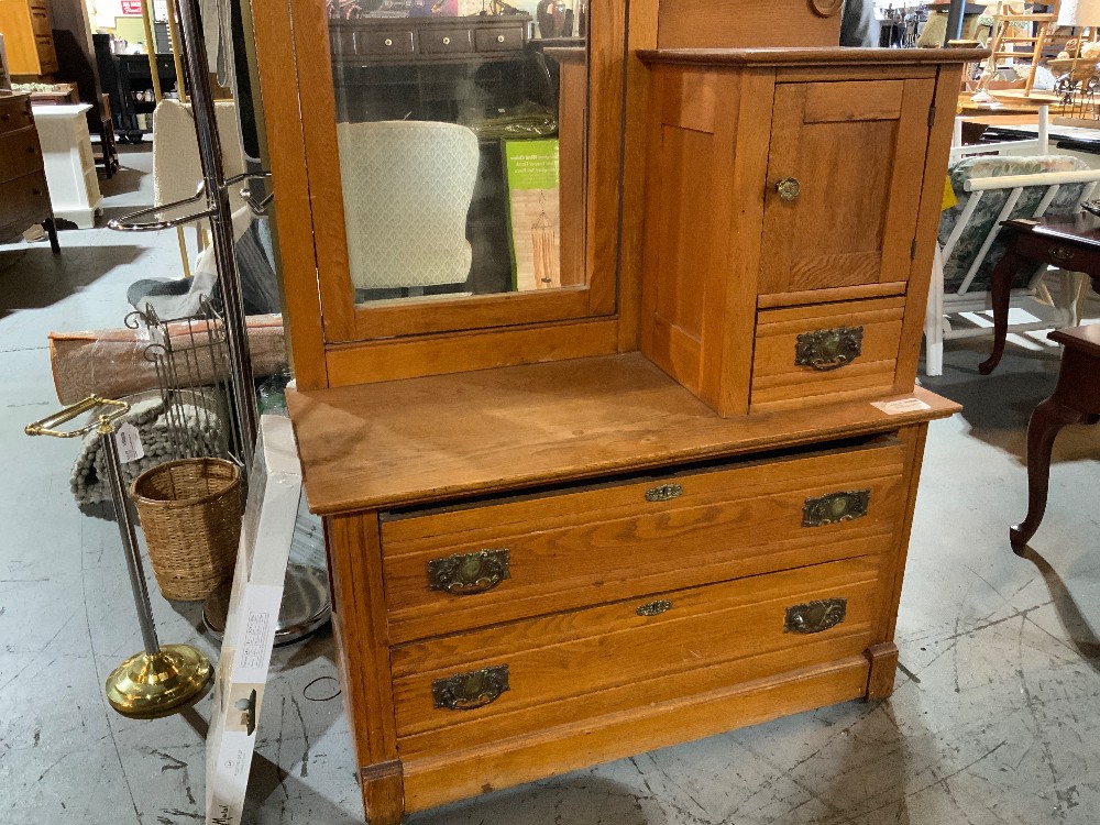 Wood Dresser With Attached Mirror And Shelves