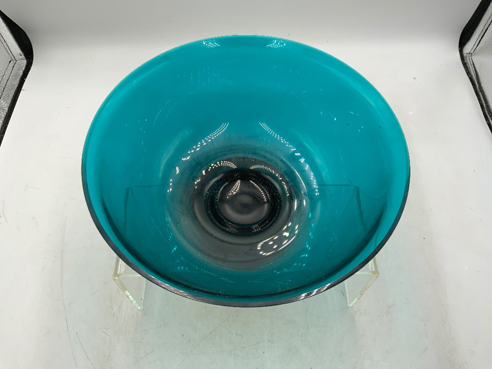 Gorham Teal Glass Bowl - Weighted Sterling Base