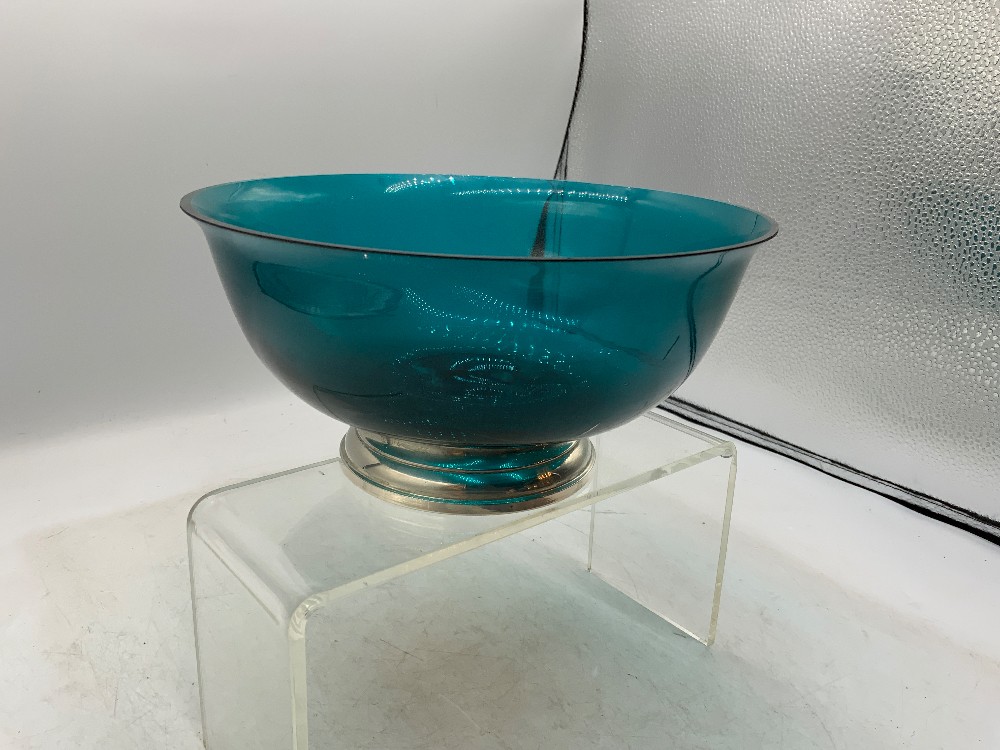 Gorham Teal Glass Bowl - Weighted Sterling Base