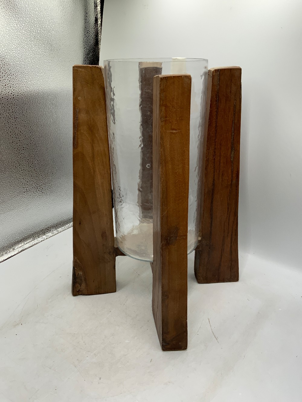 Large Wood/Glass Candle Holder